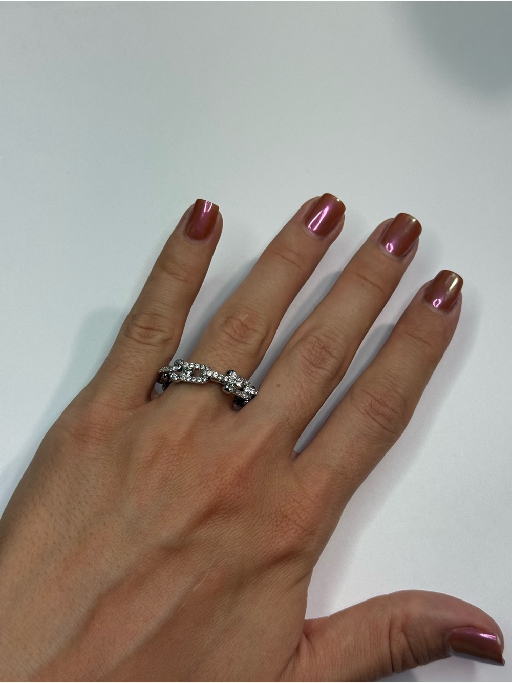 Tiffany & Co. Silver Crystal Knot Band with Clear Stones size 8